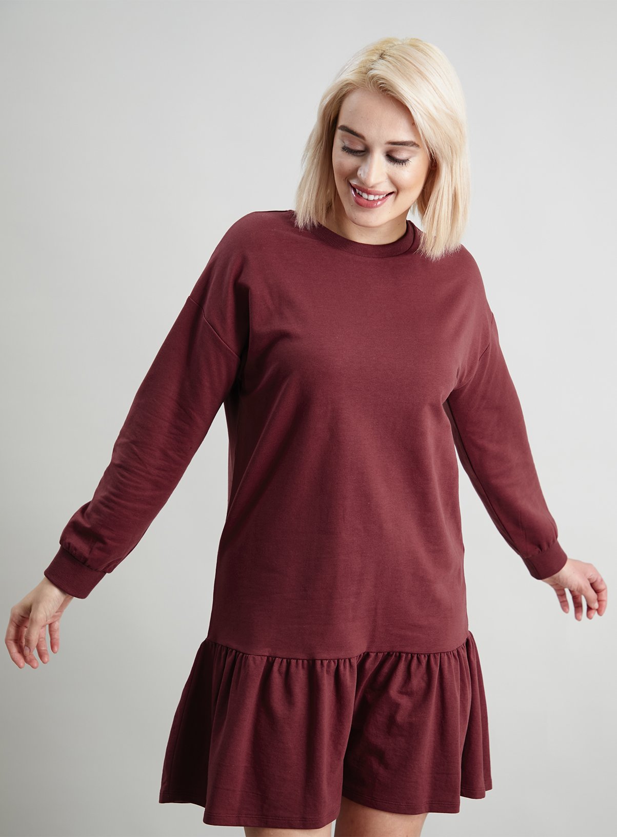 Maroon Drop Hem Sweat Dress - 24 - Image 1 thumbnail